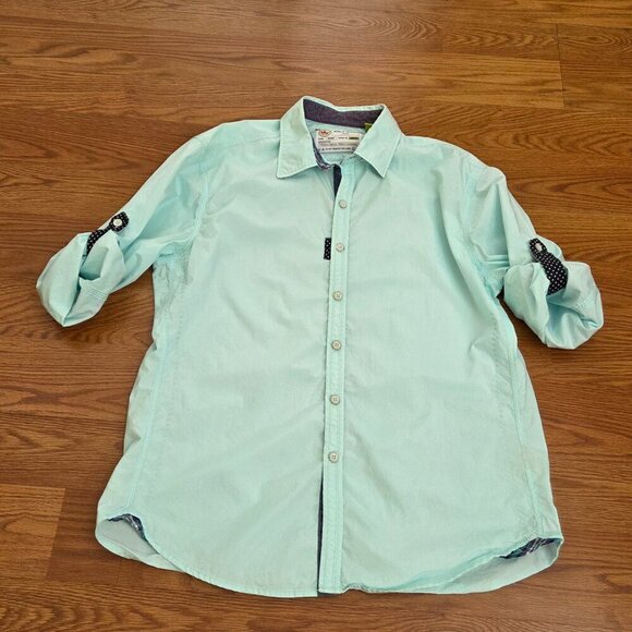 Robert Graham Button Down Shirt Men's Medium Turquoise Long Sleeve Contrast Cuff - Picture 11 of 15